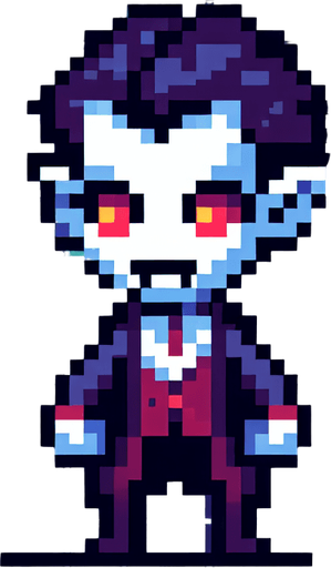 pixel art vampire, single sprite
Single Game Texture. In-Game asset. 2d. Blank background. High contrast. No shadows.