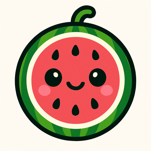 Circle water melon with cute face.
In-Game asset.  2d.  High contrast.  No shadows