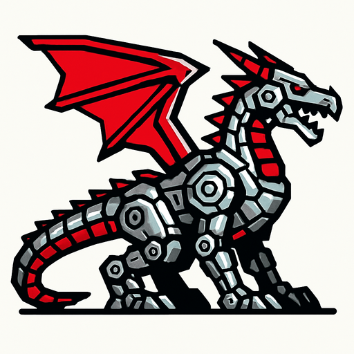 silver red row dragon mecha side scroller.
In-Game asset.  2d.  High contrast.  No shadows