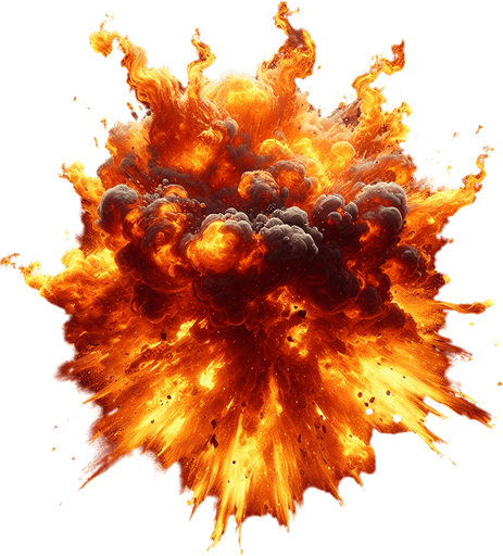 brutal fire explosion.
Single Game Texture.  In-Game asset.  2d.  Blank background.  High contrast.  No shadows