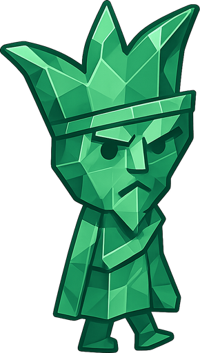 a king made out of emerald. No background. Transparent background. Blank background. No shadows. 2d. In-Game asset. flat