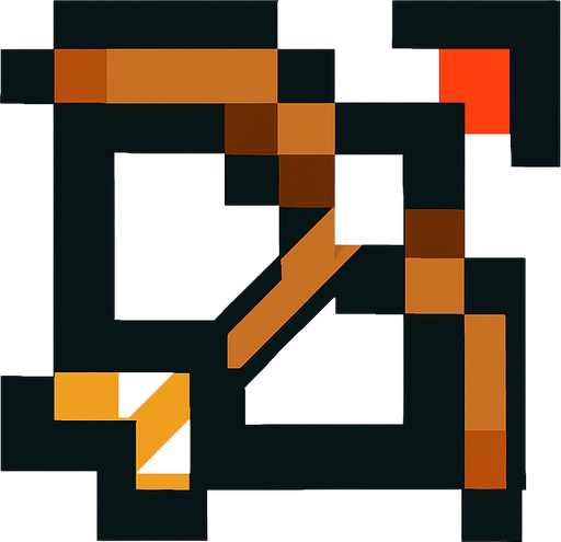 4x4pixel bow and arrow.
In-Game asset.  2d.  High contrast.  No shadows. Black outline
