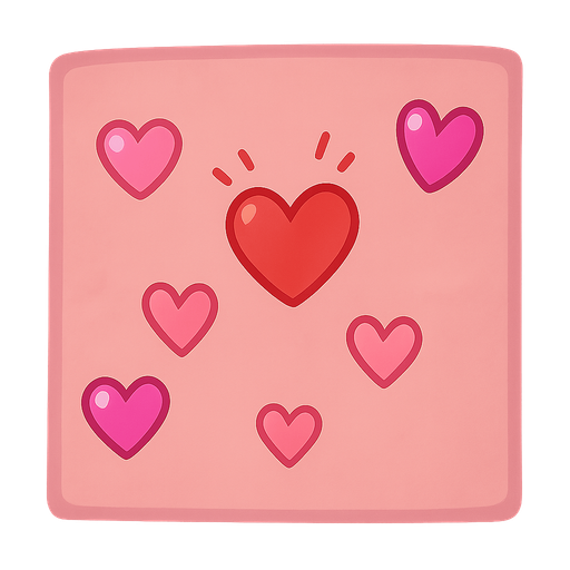 Dusty pink wall with hearts inside
. No background. Transparent background. Blank background. No shadows. 2d. In-Game asset. flat Let the hearts be hearts of vibrant colors and various pink emojis and let the wall be square