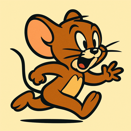 çizgi filmdeki fare jerry kaçıyor.
In-Game asset.  2d.  High contrast.  No shadows