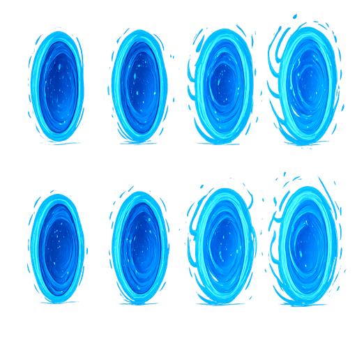 spritesheet of lateral view of a blue oval transdimensional portal.