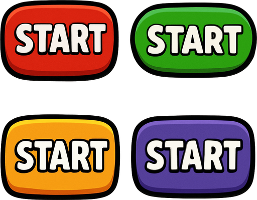 pack of Start game button.
In-Game asset.  2d.  High contrast.  No shadows