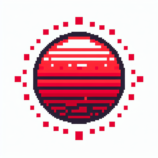 pixelated, dashed red circle.
white background, high contrast, shadowless