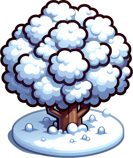 Куст в снегу мультяшный.
Single Game Texture.  In-Game asset.  2d.  Blank background.  High contrast.  No shadows