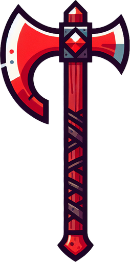Red Blade Battle Axe.
Single Game Texture. In-Game asset. 2d. Blank background. High contrast. No shadows.