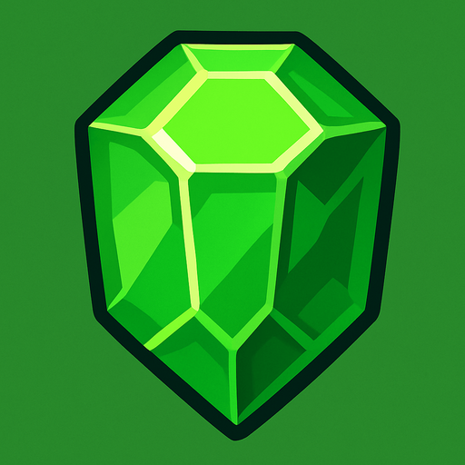 green gem.
In-Game asset.  2d.  High contrast.  No shadows