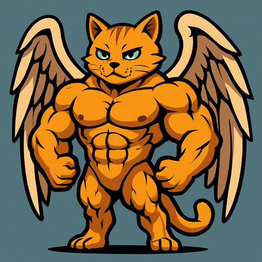 bodybuilder realistic cat with wing.
In-Game asset.  2d.  High contrast.  No shadows