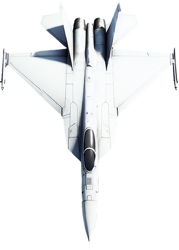 Straight White fighter jet.
Single Game Texture. In-Game asset. 2d. Blank background. High contrast. No shadows.