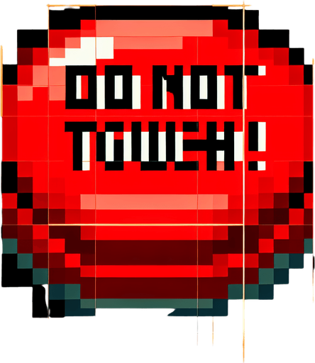 8-bit. cartoon. red button. do not touch! Single Game Texture. In-Game asset. 2d. Blank background. High contrast. No shadows.