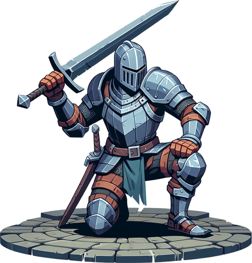 An animated image an aggressive medieval knight.
Single Game Texture. In-Game asset. 2d. Blank background. High contrast. No shadows.