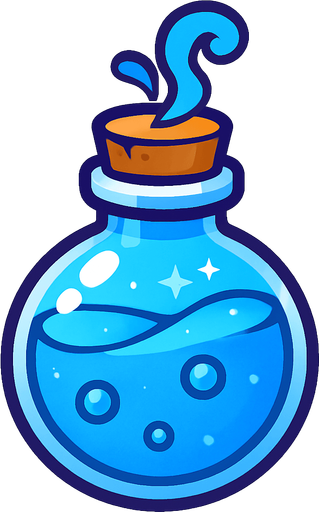 sihirli iksir mavi renk.
In-Game asset.  2d.  High contrast.  No shadows