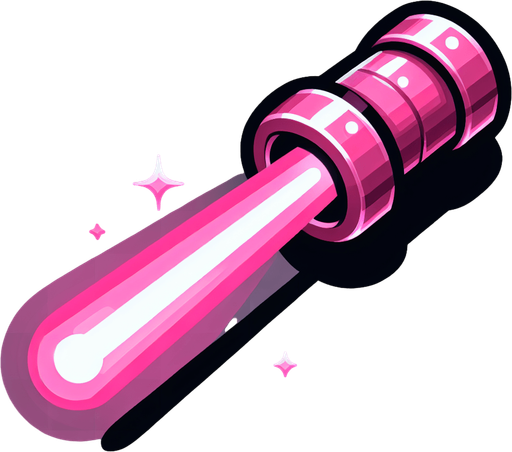 pink cartoon laser.
Single Game Texture. In-Game asset. 2d. Blank background. High contrast. No shadows.