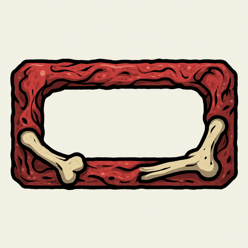 Zombie flesh and bone themed 2D cardboard hollow (without text) horizontal rectangular button..
In-Game asset.  2d.  High contrast.  No shadows