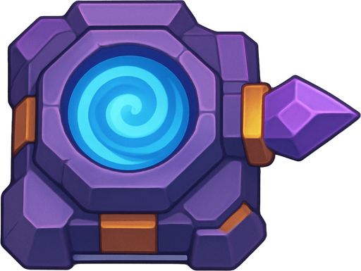 Crea la Torre Arcane en un estilo 2D renderizado, limpio y cartoonish, con contornos claros y definidos, colores vibrantes con transiciones suaves, y sombreado que da volumen a sus superficies superiores.
La perspectiva debe ser VISTA CENITAL (totalmente desde arriba). Esto significa que la torre se verá como si estuviera siendo observada directamente desde arriba, con los detalles de su parte superior siendo prominentes.
Esta torre NO tiene una base circular. Su elemento de ataque principal (vórtice, cristal central) debe estar orientado para proyectar energía hacia la DERECHA.
La torre debe tener un perfil bajo y la menor cantidad de relieve vertical posible para facilitar una rotación fluida en la animación. El vórtice o cristal principal debe ser el punto focal superior..
In-Game asset.  2d.  High contrast.  No shadows