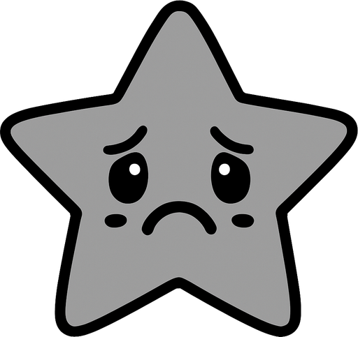 crea una estrella kawai deprimida y de color gris simple.
In-Game asset.  2d.  High contrast.  No shadows