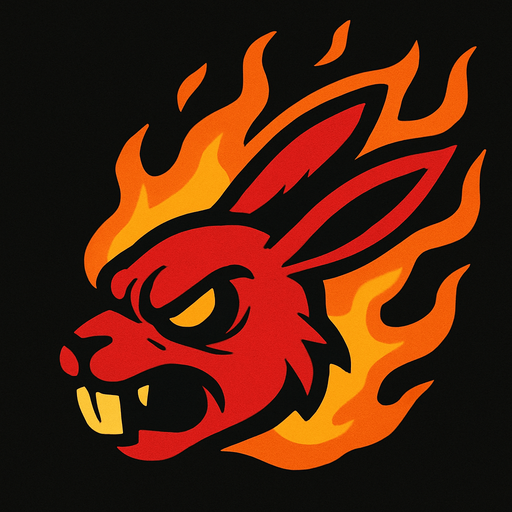 side scroller kepala evil kelinci berapi.
In-Game asset.  2d.  High contrast.  No shadows