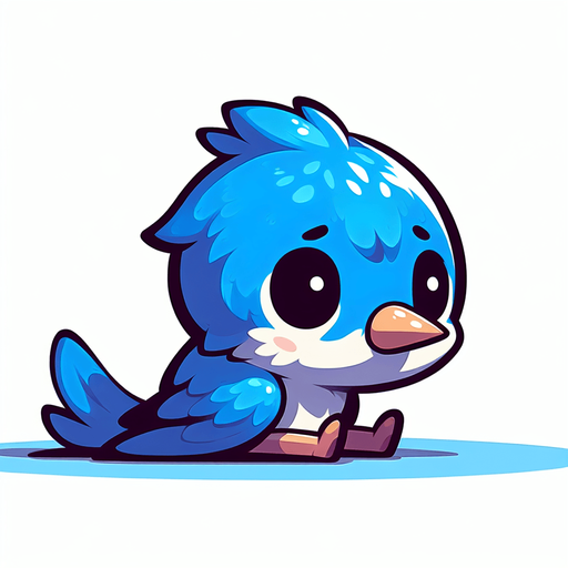 A sad little bluebird sitting down..
Single Game Texture. In-Game asset. 2d. Blank background. High contrast. No shadows.