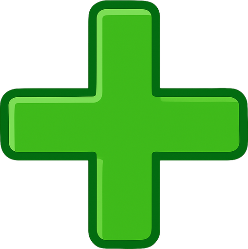 Simbolo de mas de color verde.
In-Game asset.  2d.  High contrast.  No shadows