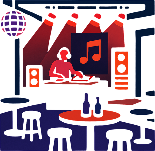 dark mode müzik çalınan mekan.
In-Game asset.  2d.  High contrast.  No shadows