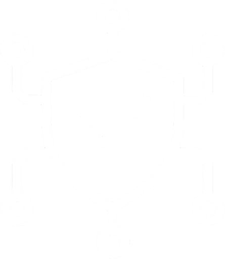 white, simple digital badge icon, clean futuristic circuit look, top-down view, 76x76 pixels, no text, no glow, flat lines only.
High contrast.  No shadows