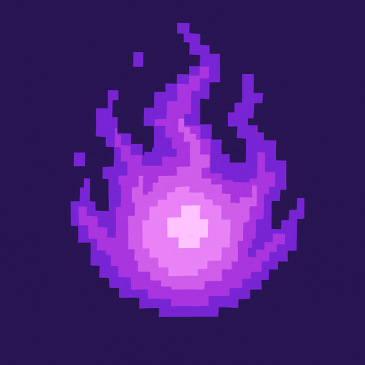 purple fireball pixel art.
In-Game asset.  2d.  High contrast.  No shadows