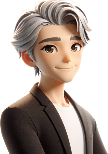 3d pixar/disney style. Design a friendly, confident, and approachable mentor character for a self-discovery game. The character has short, neatly styled silver-white hair, a warm smile, and kind, expressive eyes. They wear a sleek black blazer over a white T-shirt, symbolizing professionalism mixed with approachability. The character exudes wisdom, positivity, and calmness, acting as a guide for the player. Their presence is meant to inspire trust and provide encouragement, appearing as a glowing, slightly ethereal figure in the game world. They move gracefully and radiate an aura of gentle strength, guiding the hero on their journey of self-discovery and growth..
In-Game asset. 3d. Blank background. High contrast. No shadows.