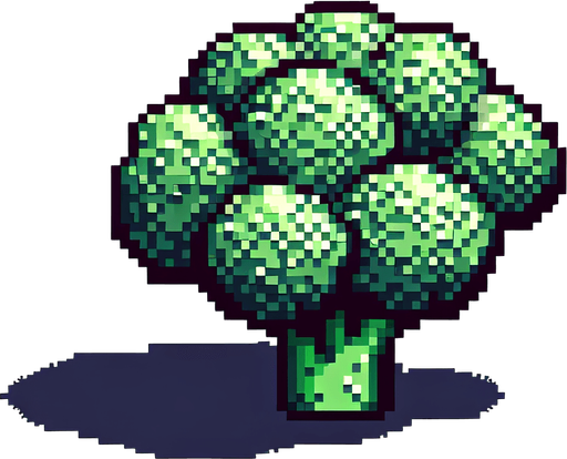 broccoli.
Single Game Texture. In-Game asset. 2d. Blank background. High contrast. No shadows. 8bit