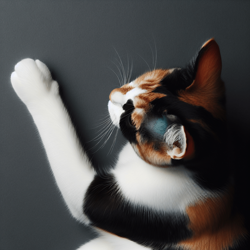 tricolor cat-arm slightly bent, top view.