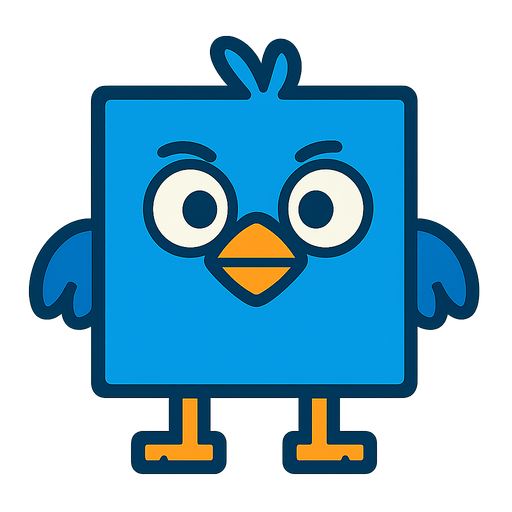 Square shaped blue bird.
In-Game asset.  2d.  High contrast.  No shadows