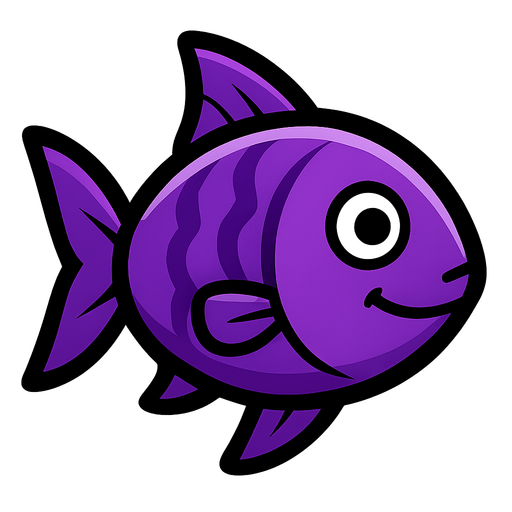 Purple fish.
In-Game asset.  2d.  High contrast.  No shadows