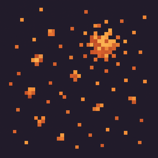 Particles are scattered around scattered particles pixel art less pixel.
In-Game asset.  2d.  High contrast.  No shadows