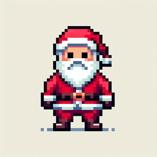 Pixelated Santa Single Game Texture. In-Game asset. 2d. Blank background. High contrast. No shadows.