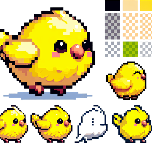 Sarı muhabbet kuşu sevimli küçük vektör ve piksel sanatı.
Single Game Texture.  In-Game asset.  2d.  Blank background.  High contrast.  No shadows