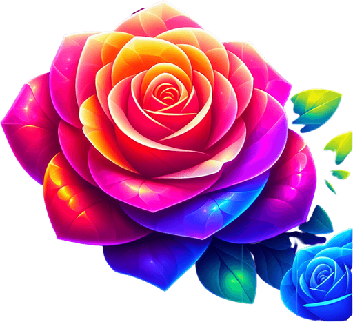 Add a glowing square shaped blooming delicious multicolour vibrant rose.
Single Game Texture. In-Game asset. 2d. Blank background. High contrast. No shadows.