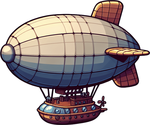 Дирижабль, мультяшный.
Single Game Texture.  In-Game asset.  2d.  Blank background.  High contrast.  No shadows