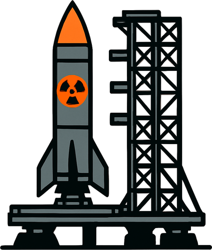מתקן ענק לשיגור טיל שעליו מוכן טיל גרעיני.
In-Game asset.  2d.  High contrast.  No shadows