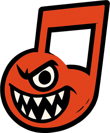 müzik notası olsun gözü ve keskin dişleri olsun.
In-Game asset.  2d.  High contrast.  No shadows