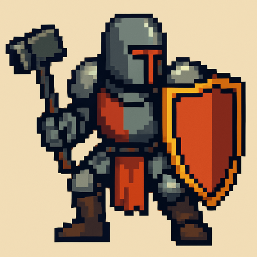 orta çağ ağır düşman pixel art.
In-Game asset.  2d.  High contrast.  No shadows