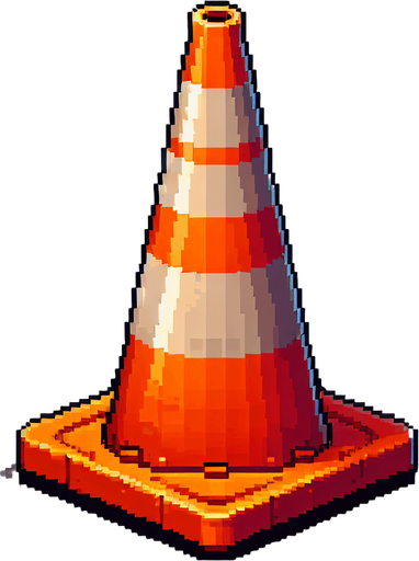 a orange road cone.
Single Game Texture. In-Game asset. 2d. Blank background. High contrast. No shadows.