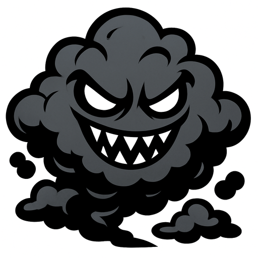 evil black gray cloud monster.
In-Game asset.  2d.  High contrast.  No shadows