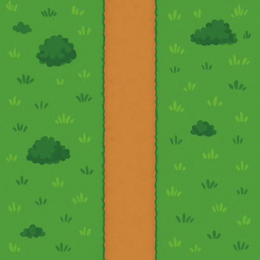 düz toprak yol ve etrafı çimenlik kuş bakışı.
In-Game asset.  2d.  High contrast.  No shadows