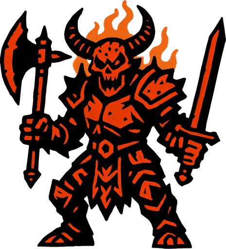 Un enemigo del infierno de elite, tiene armas y tambien armadura.
In-Game asset.  2d.  High contrast.  No shadows