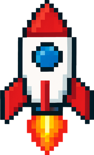 rocket pixel.
In-Game asset.  2d.  High contrast.  No shadows