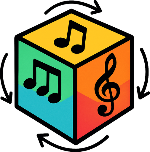 a prismatic rotating cube with notes inside.
In-Game asset.  2d.  High contrast.  No shadows