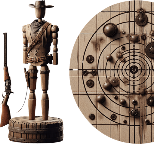 western target dummy.
Single Game Texture. In-Game asset. 2d. Blank background. High contrast. No shadows.