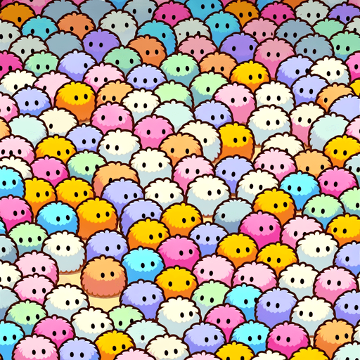 Background for hyper casual puzzle game. a large area covered with thousands of tribble. a furry cuddly ball of fluff. multicouloured. startrek. little cartoon style faces on each of them. Pastel colors, flat shaded, vector art. Single Game Texture. In-Game asset. 2d. Blank background. High contrast. No shadows Single Game Texture. In-Game asset. 2d. Blank background. High contrast. No shadows.